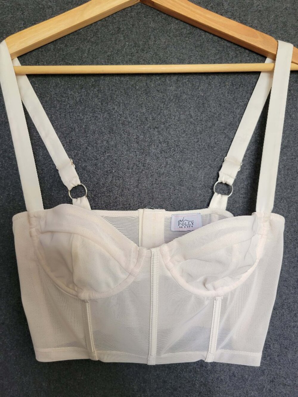 Oh Polly Love Letter Cream Cropped Corset Sheer Mesh Underwired Boned Bustier 4